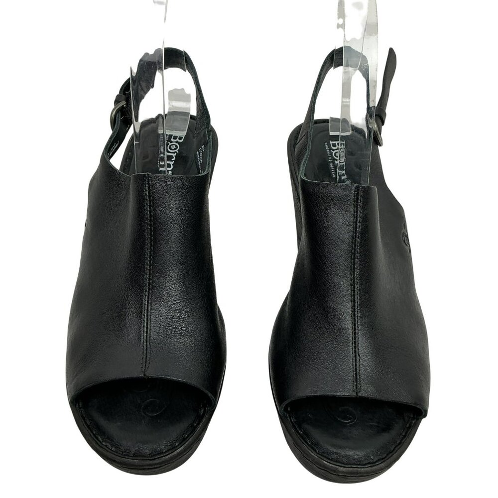 Born Leather Platform Slingback Heeled Sandals Womens 8M Black